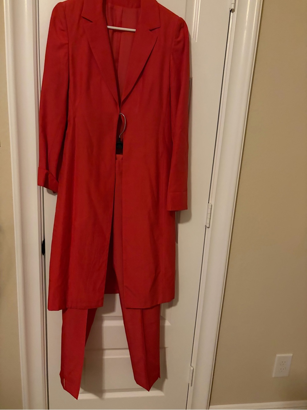 Red Longline Blazer & Pant Set - Women's Suit Jacket